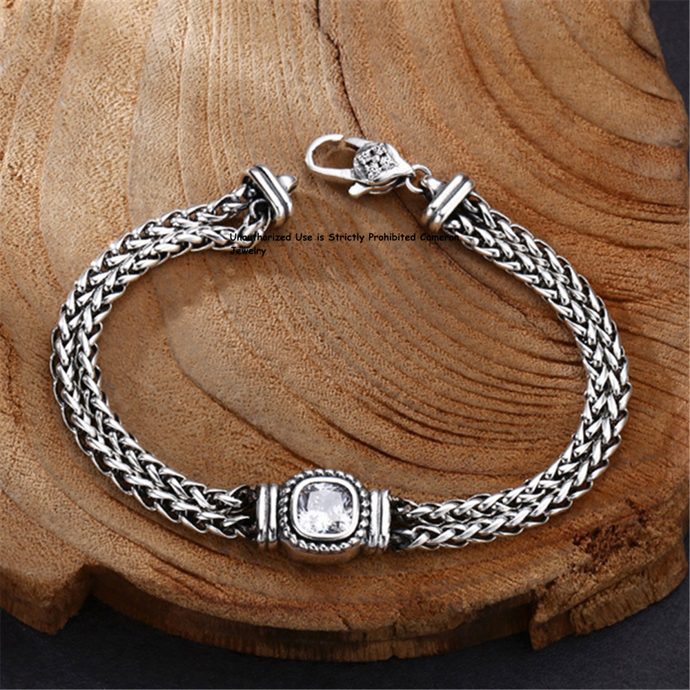 Solid S925 Sterling Silver Chain Square 5mm Wheat Link Bracelet 7.1-7.9inchL
