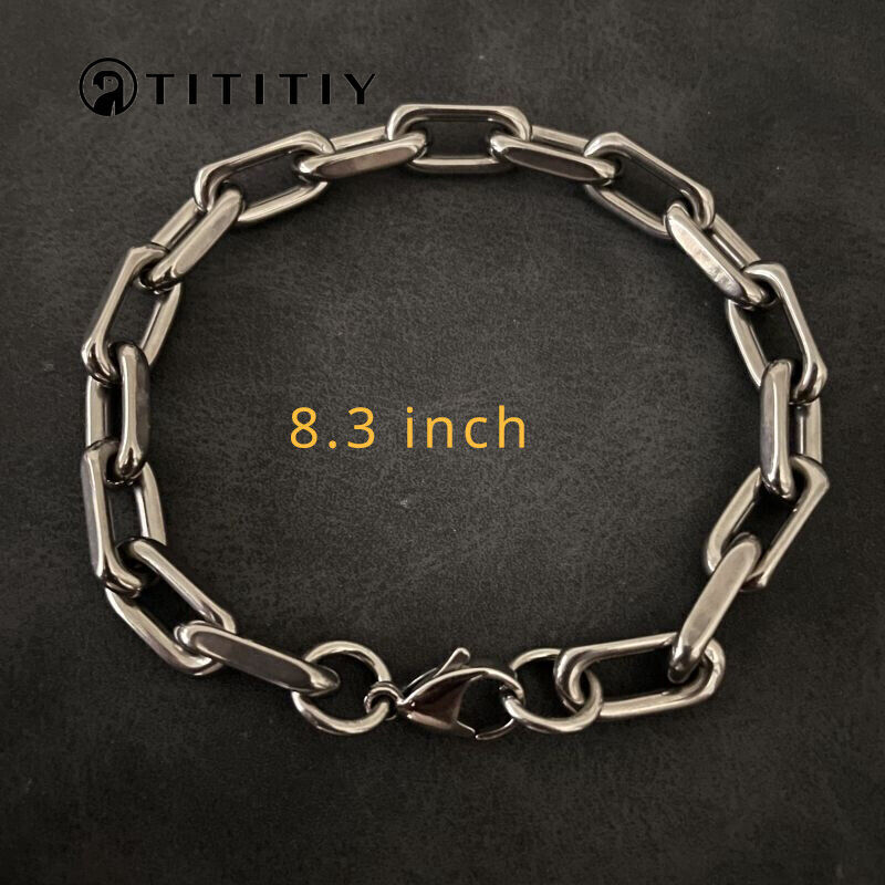 8mm Pure Titanium Chain Bracelet Men Women Flat O-Chain Anti Allergy Gifts 8.3″