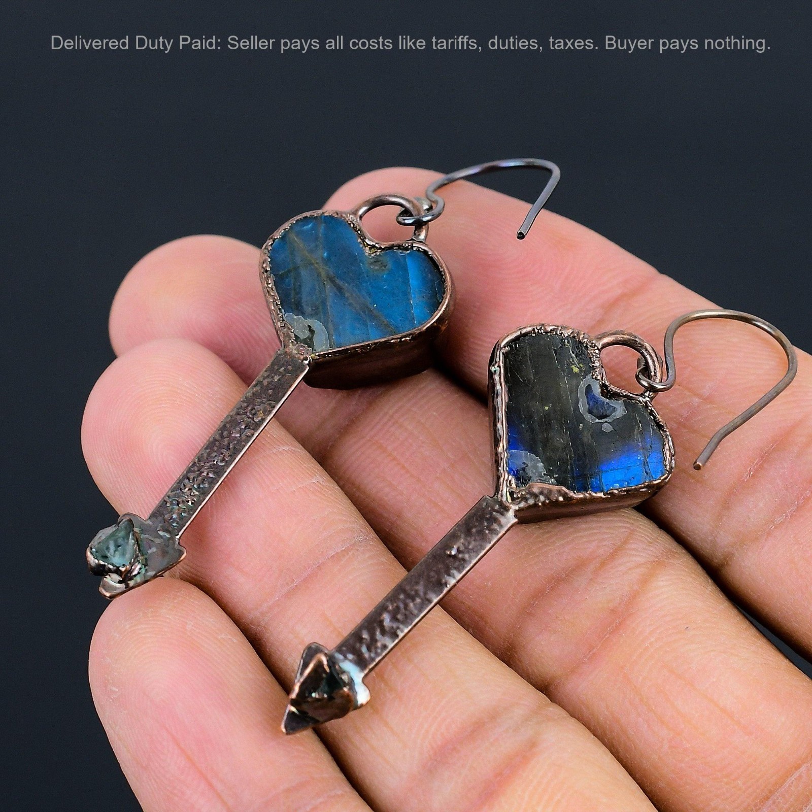 Copper Natural Labradorite Rough Dangle Electroformed Artisan Earrings Jewelry