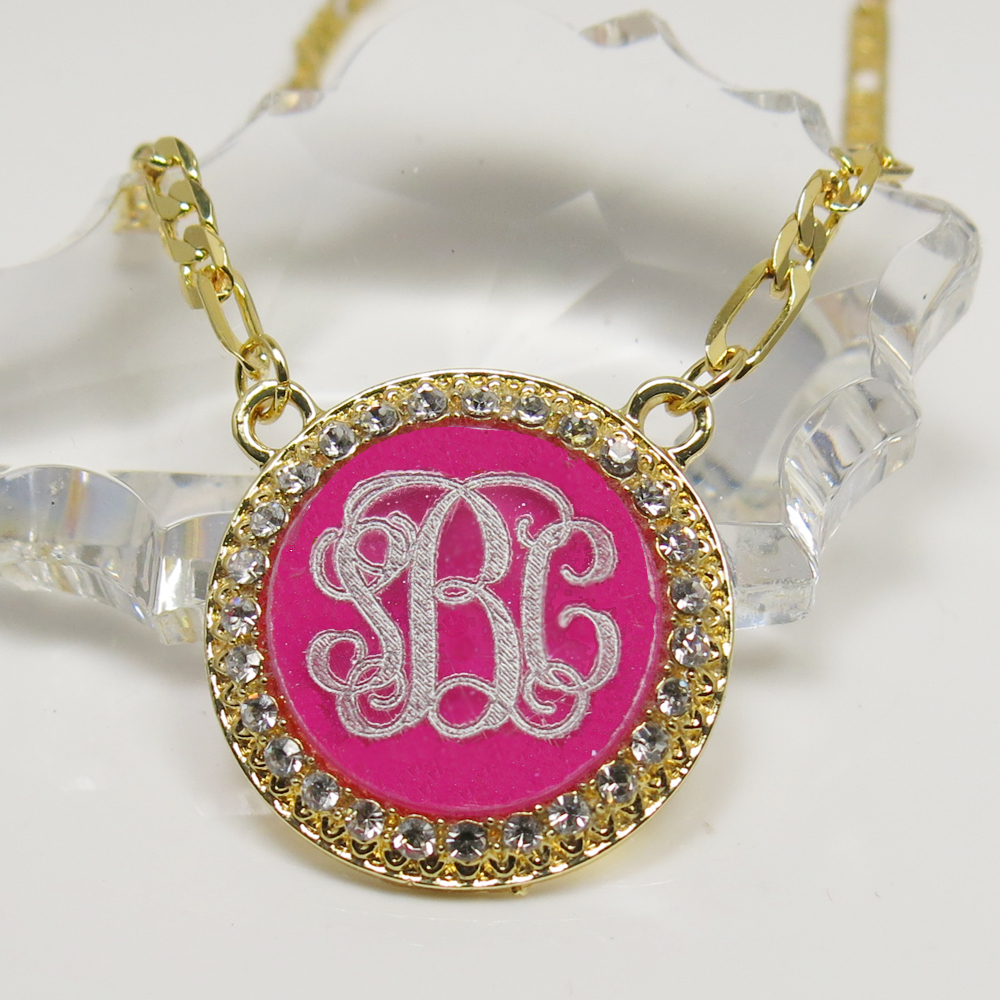 Personalized Monogram Necklace Yellow Gold Plated 1.25″ USA