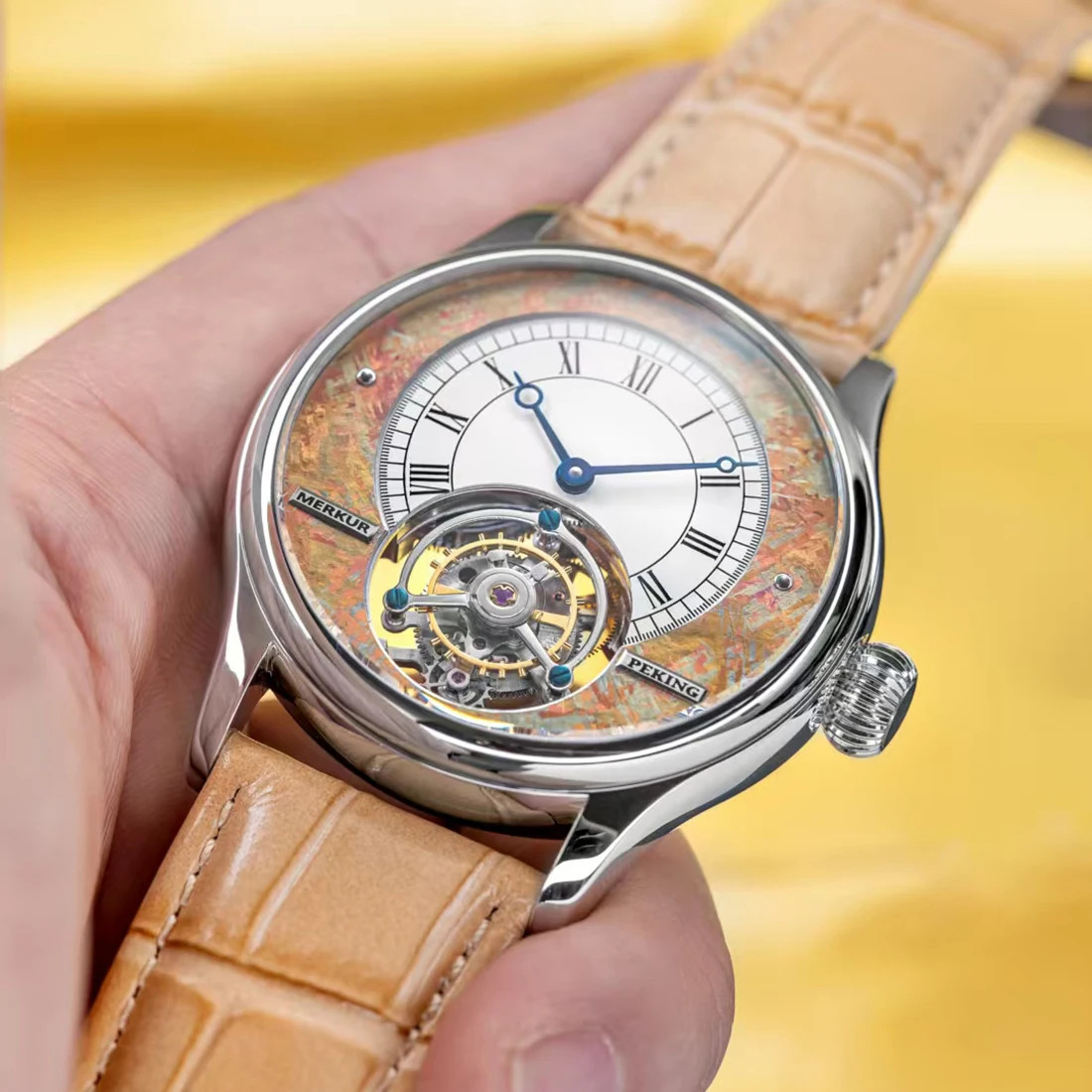 Merkur Tourbillon Watch High Frequency Coaxial Sapphire Mechanical Wristwatch