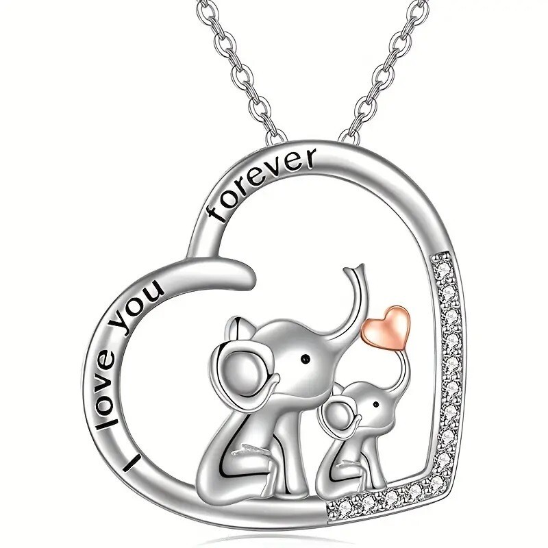 Elegant 925 Sterling Silver Heart Elephant New Fashion Jewelry Pendant Necklace