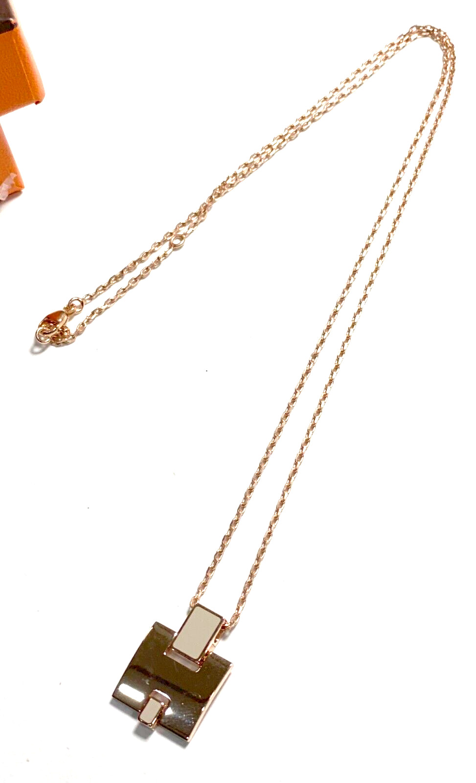 Authentic HERMES Pandan H Logo Pattern Necklace Gold 48cm #3516