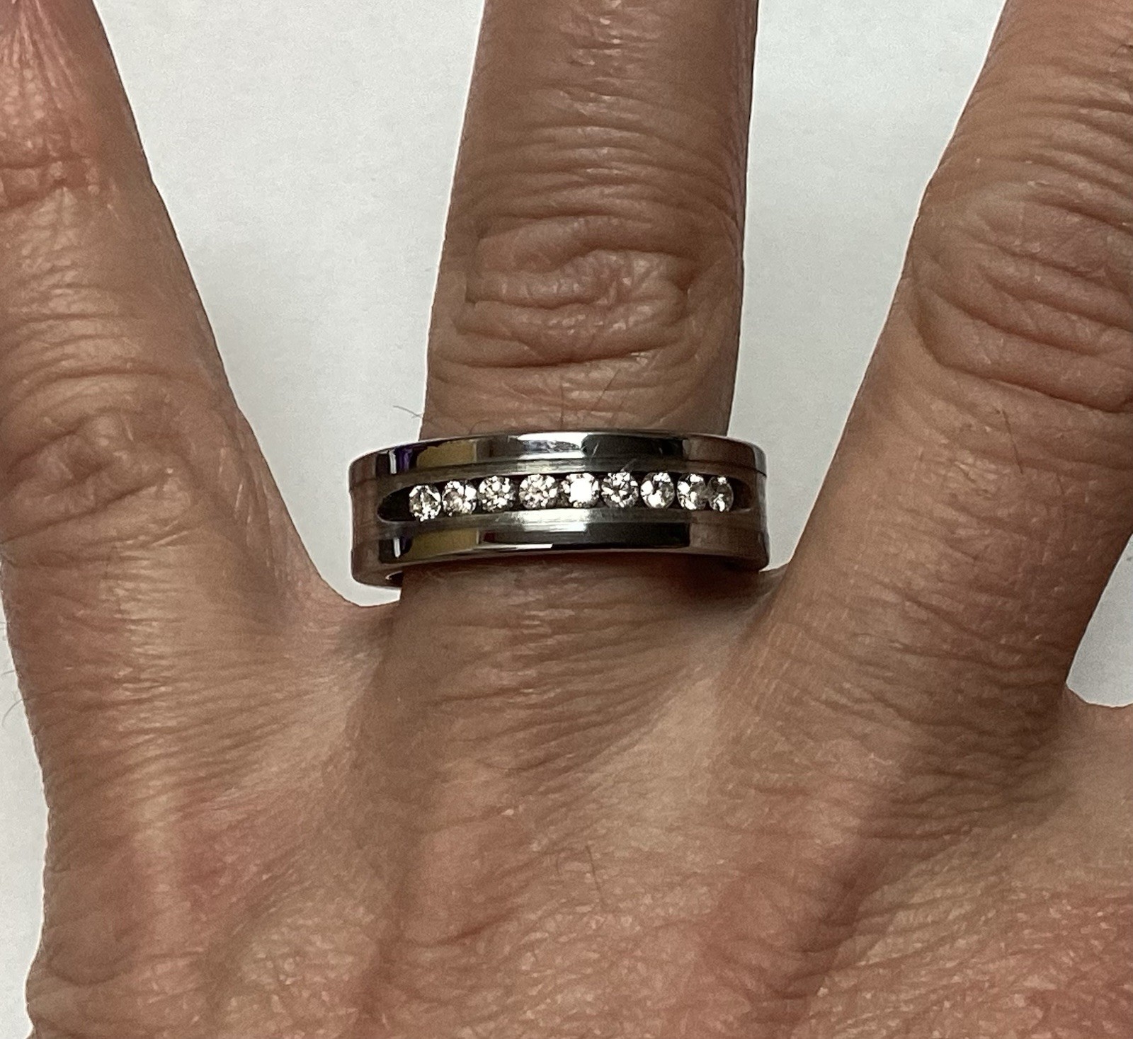 Triton Tungsten Carbide and 925 Sterling Silver Natural 9 Diamond Ring Sz 13