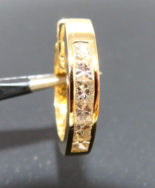18K YG 1 PC. ONLY 6-PRINCESS CUT DIAMOND HOOOP EARRING 0.50 tcw 2.57gr(AI-2011)