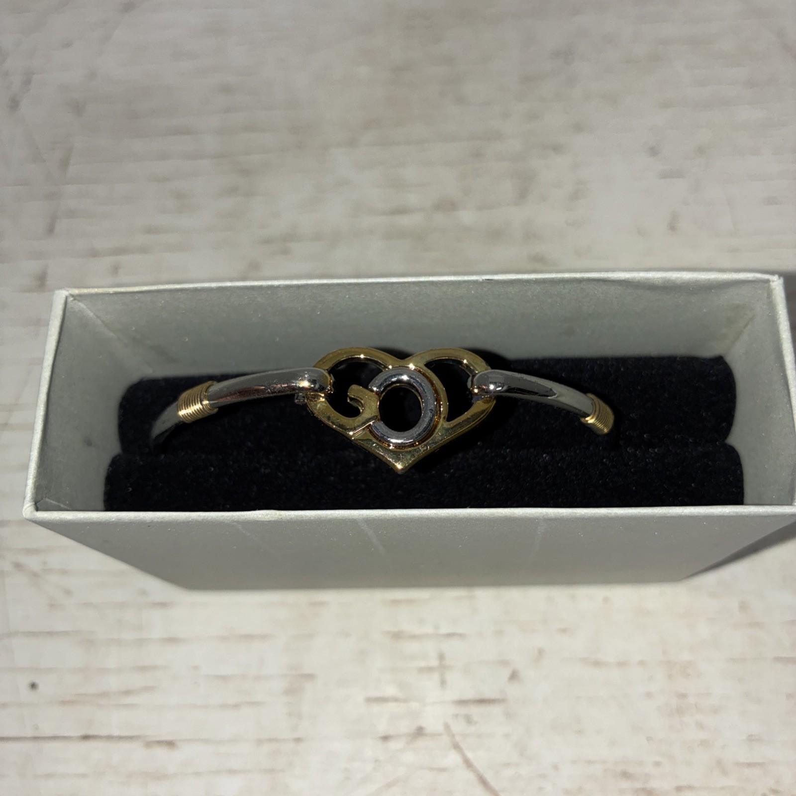 God’s Heart silver gold bangle bracelet heart motif religious no stone