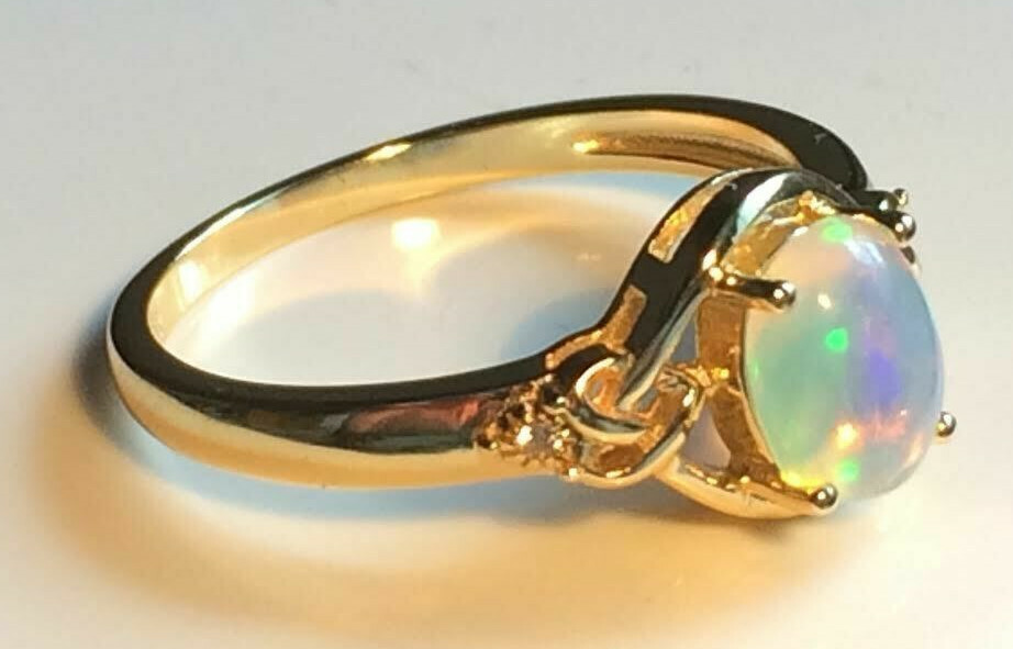 Fire Opal Ring Natural 8x6mm Solid Opal Solid Sterling Silver Sizes 6 to 11 US
