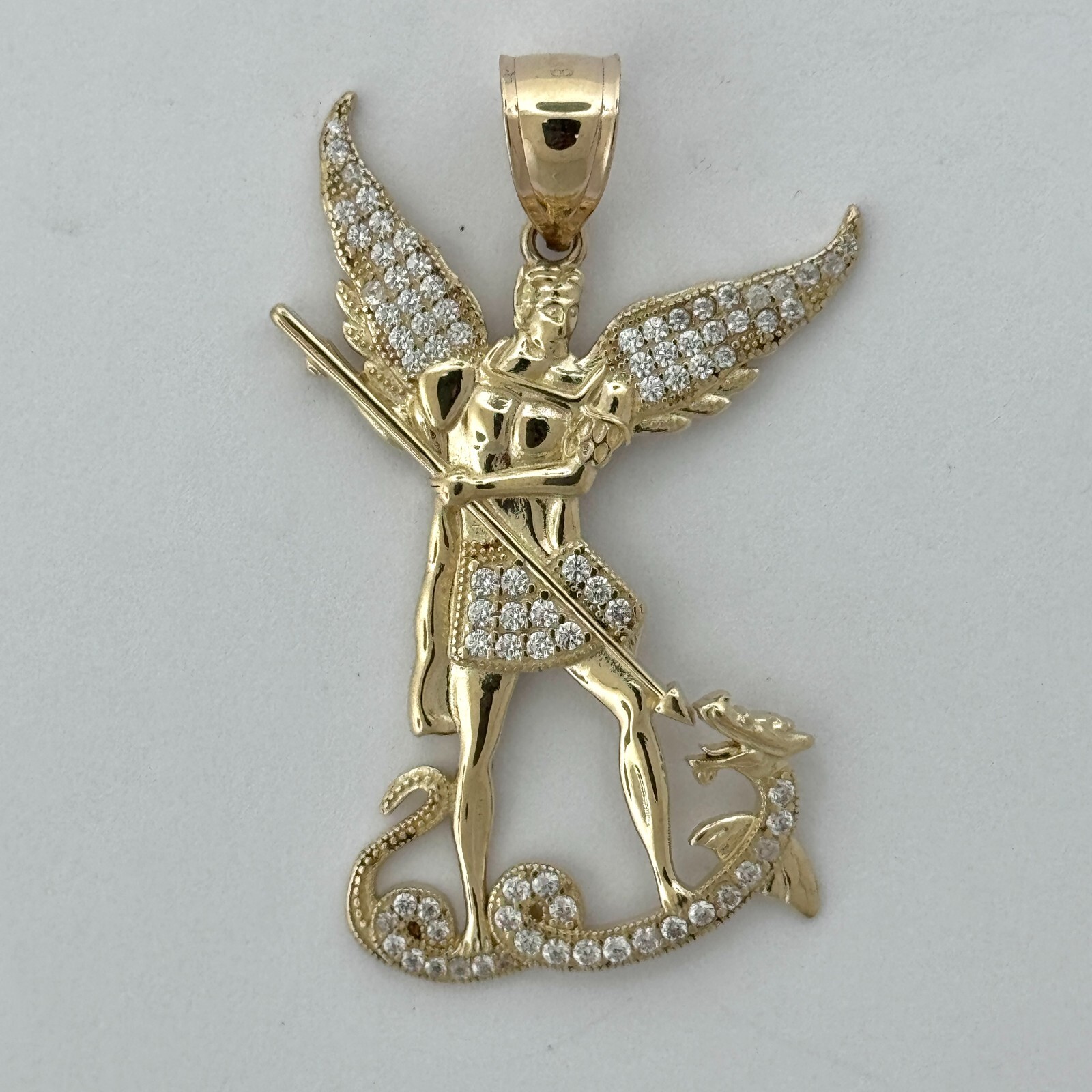 14K Saint Michael Pendant- 14kt Real Gold , 4mm Bail, 7.69 Grams, Brand New
