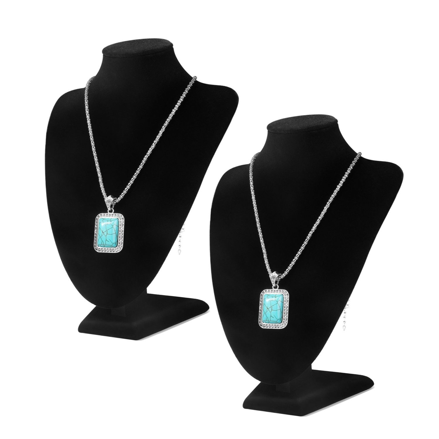 Necklace Bust Display Mannequin Stand (2 Pack) – 10 Inch 3D Black Velvet