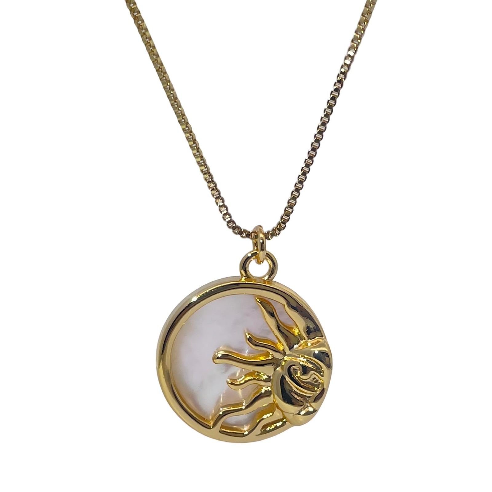 Warm Fortune Sunburst Mother-of-Pearl Pendant Necklace for Women: 18K Gold Plate