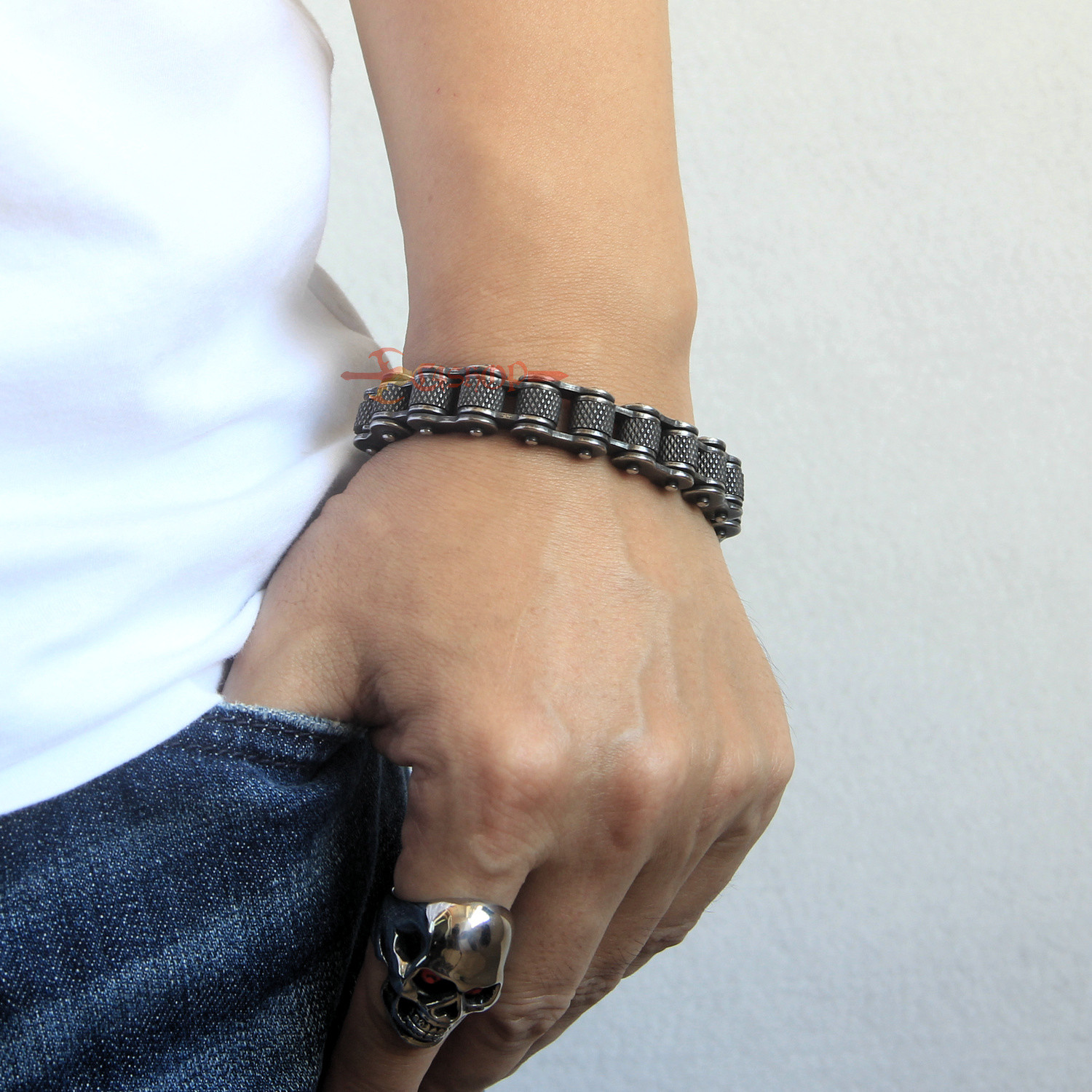 Gunmetal Motorcycle Bike Chain Bracelet Old Metal Finish Stainless Steel 13/16mm