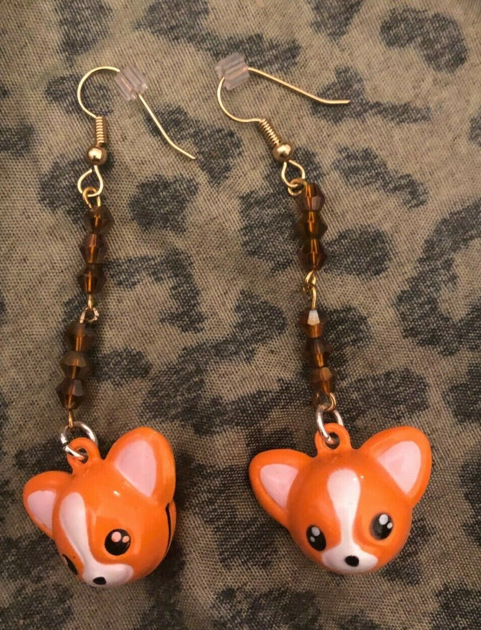 Retro Brown Monkey Bell Charms w/ Bronze Crystal Dangle Jingling Earrings