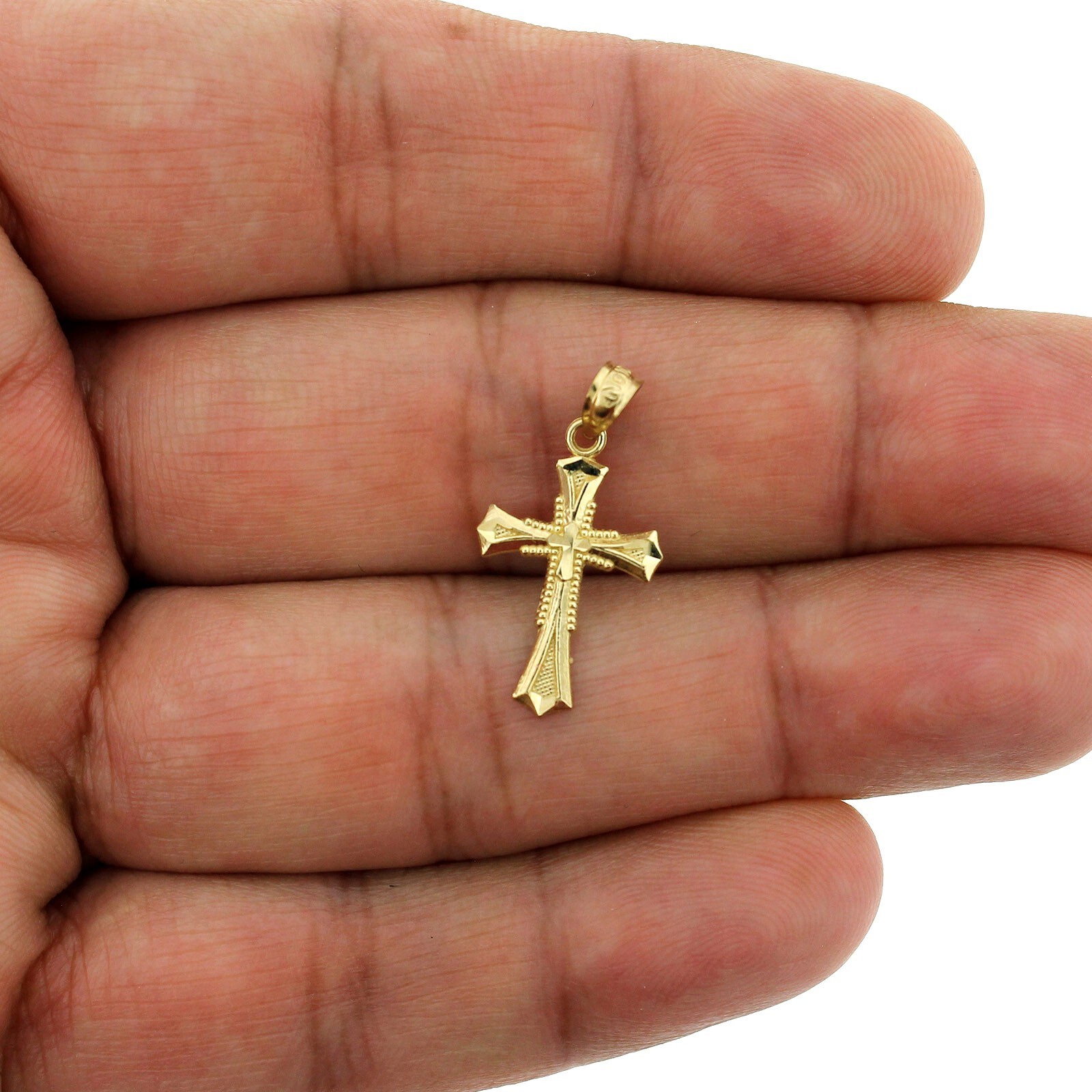 10K Yellow Gold Small Diamond Cut Cross Charm Pendant, 10KT Real Gold