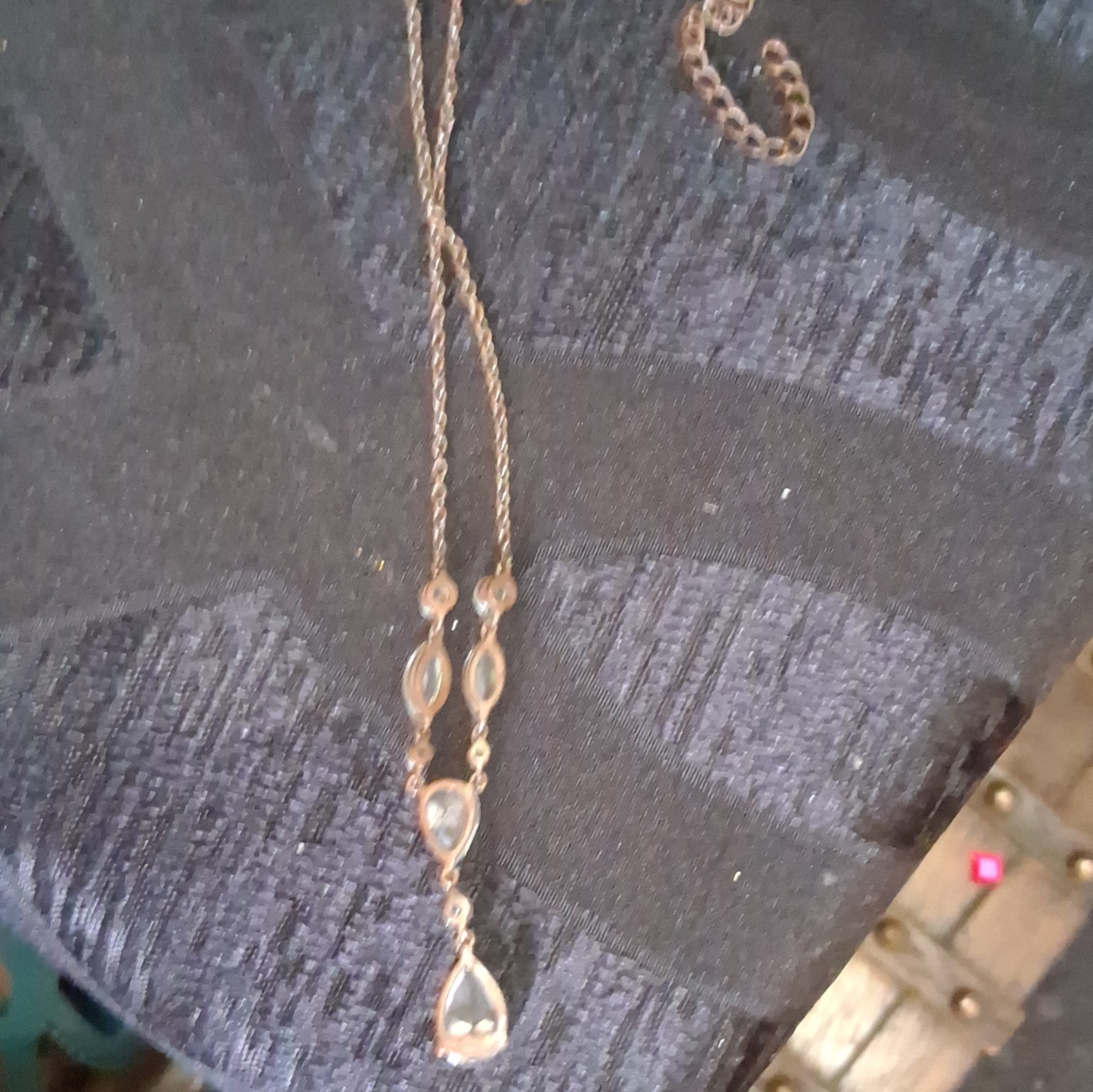 VintageGold-Tone Crystal Teardrop Y-Drop Pendant Necklace Cable Chain Adjustable