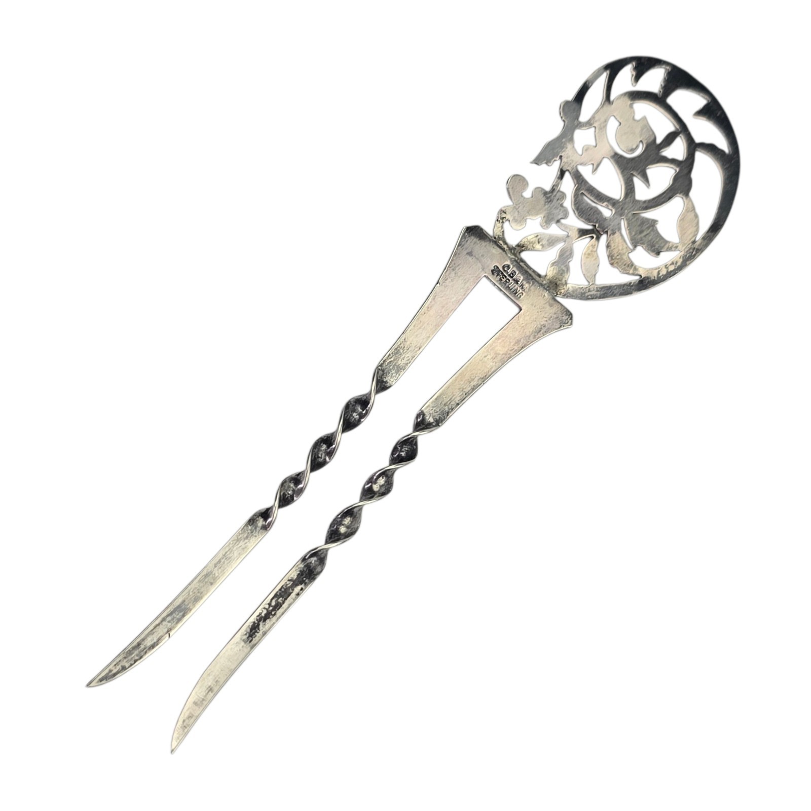 Antique Signed Victorian Art Nouveau Sterling Silver Hair Comb Ornament  