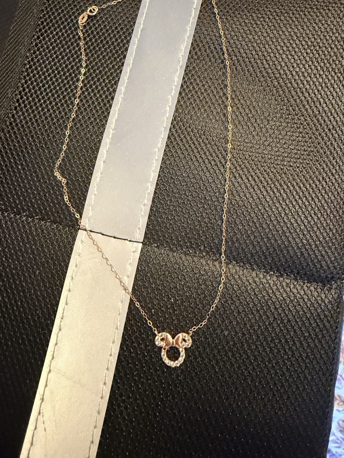 ZALES Child’s Disney White Topaz Minnie Mouse Necklace in 14K Rose Gold – 13″