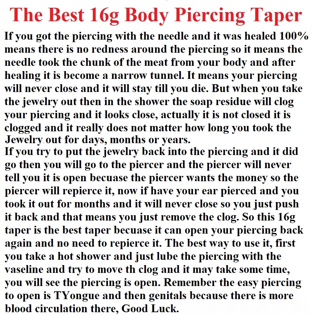 ONE STERILIZED Surgical Steel 316L From 16g-00g Body Piercing Stretching Taper.