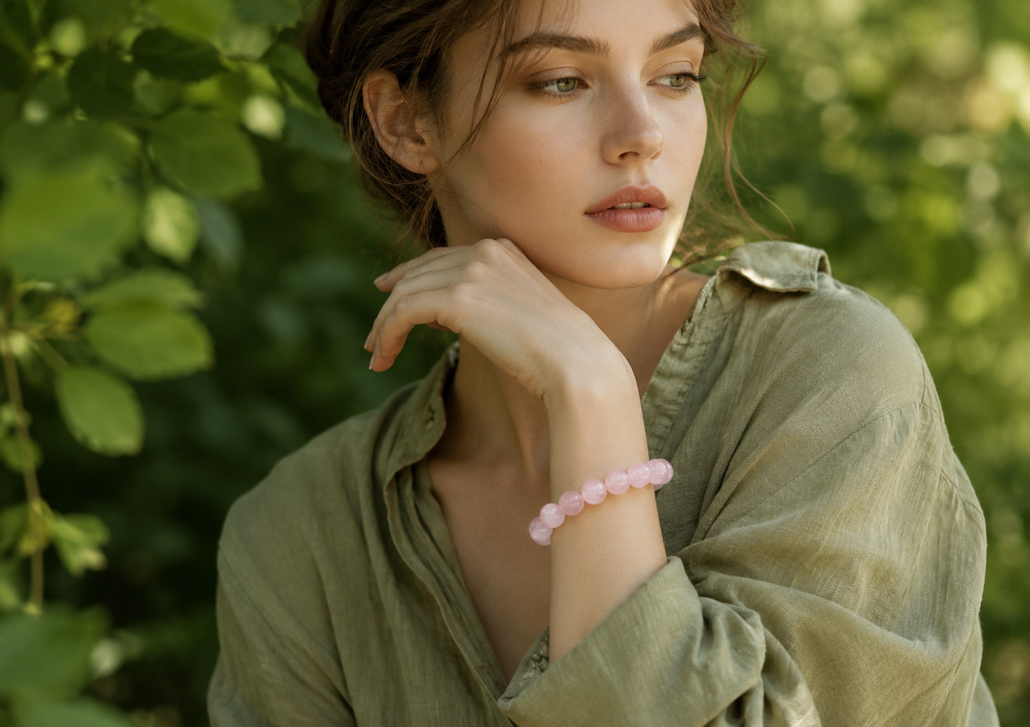 Healing Stone Bracelet from Gemstone Rose Quartz in Ball Shape Ø-10 mm