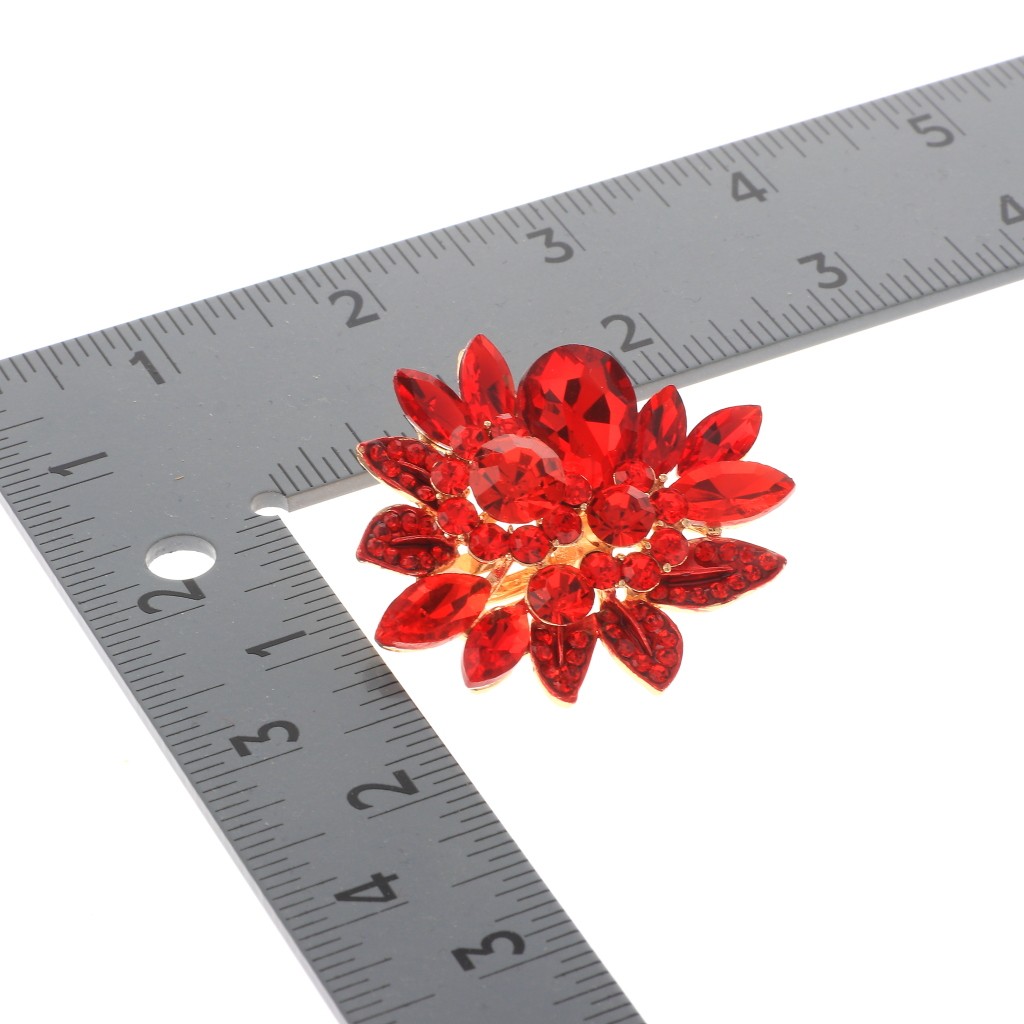 Gold Tone Alloy Metal Crystal Rhinestone Clip-On Earrings ER2665-RED