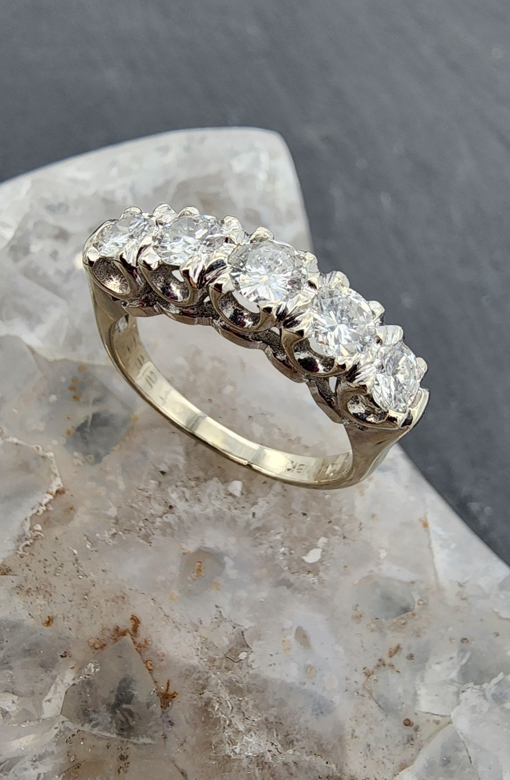 14k .585 White Gold 1 ctw Diamond 5 Row Band Sz 7.5 Ring Au 25165