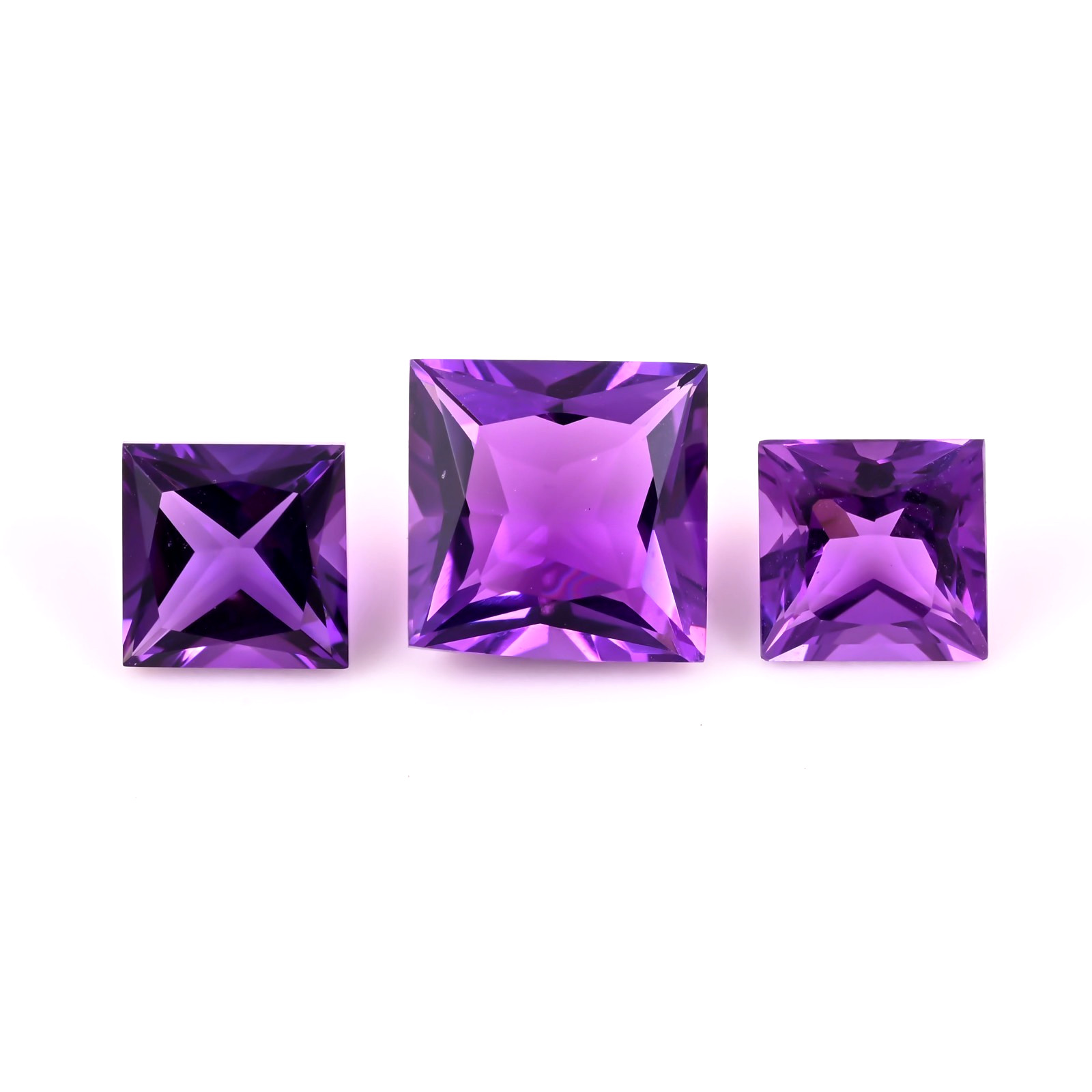 Natural Purple Amethyst 3 Pcs Faceted Princess Cut 4.40 Cts Gemstone 8 and 6 mm