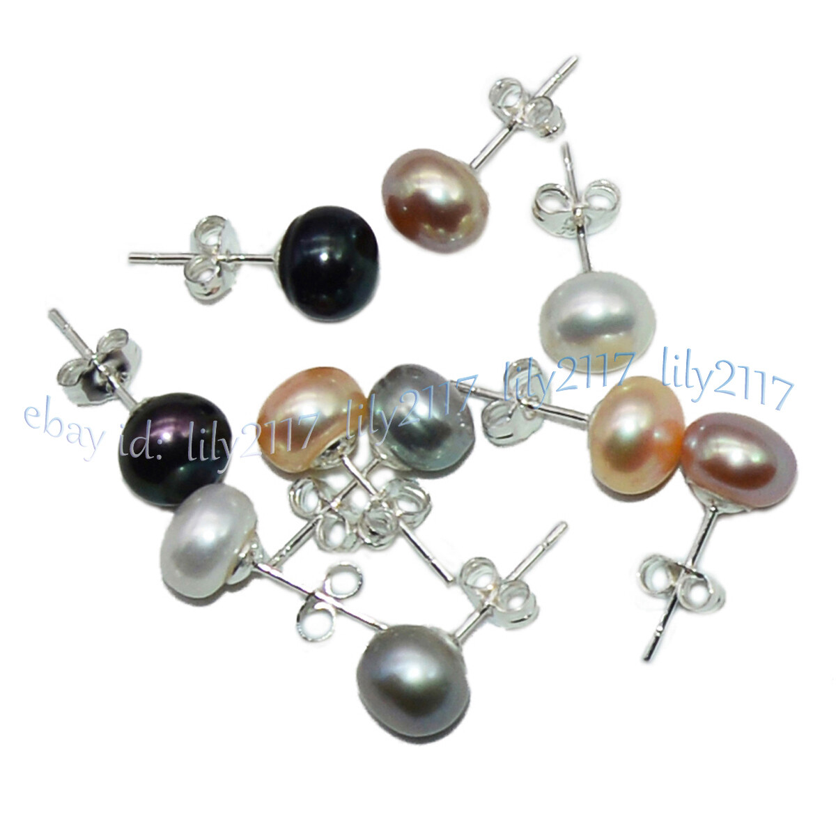 Wholesale Natural Genuine Akoya Freshwater Pearl Silver Stud Earrings AAA