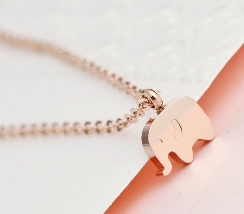 18KGP Rose Gold Stainless Steel Baby Elephant Pendant Necklaces