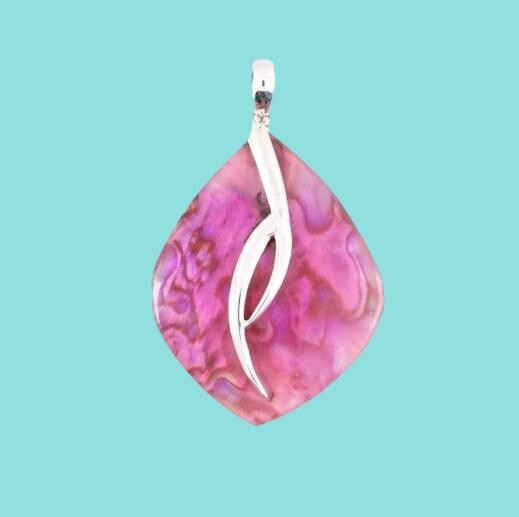 Pink Abalone Paua Shell 925 Sterling Silver Handmade Pendant Necklace NEW DESIGN