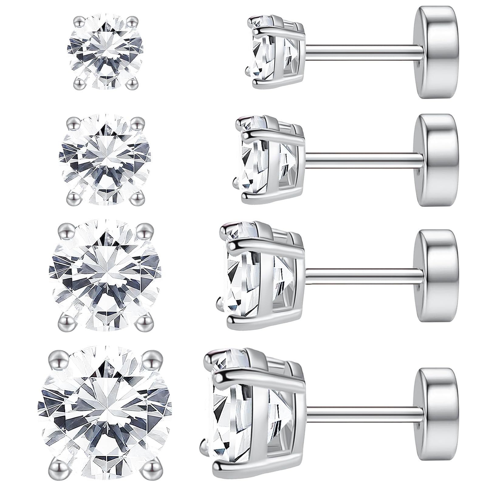 NEWITIN 4 Pairs Stainless Steel Stud Earrings for Men Hypoallergenic Flatback…