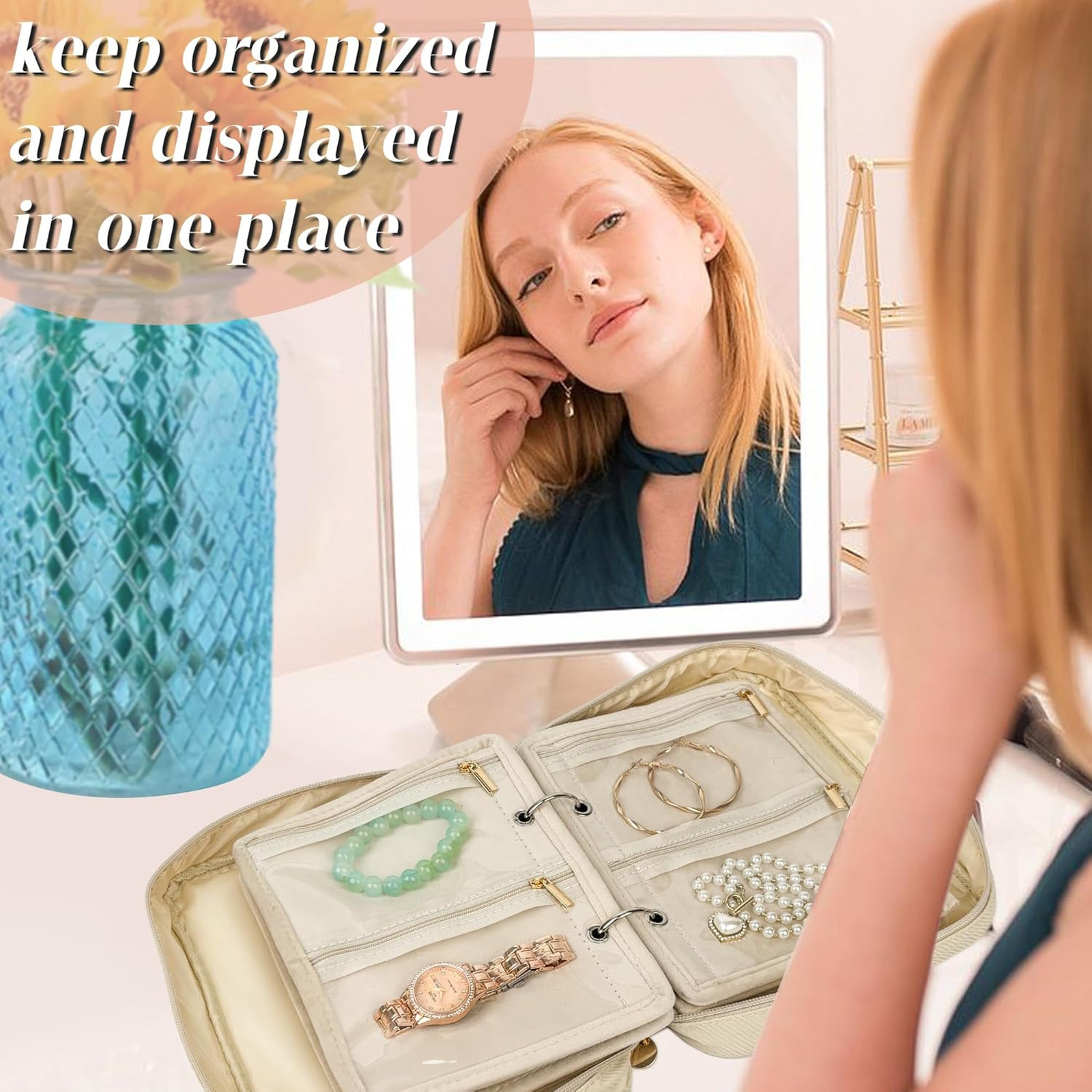 Travel Jewelry Organizer Case with 24 Pouches, Velvet Pouch Bag for Earrings