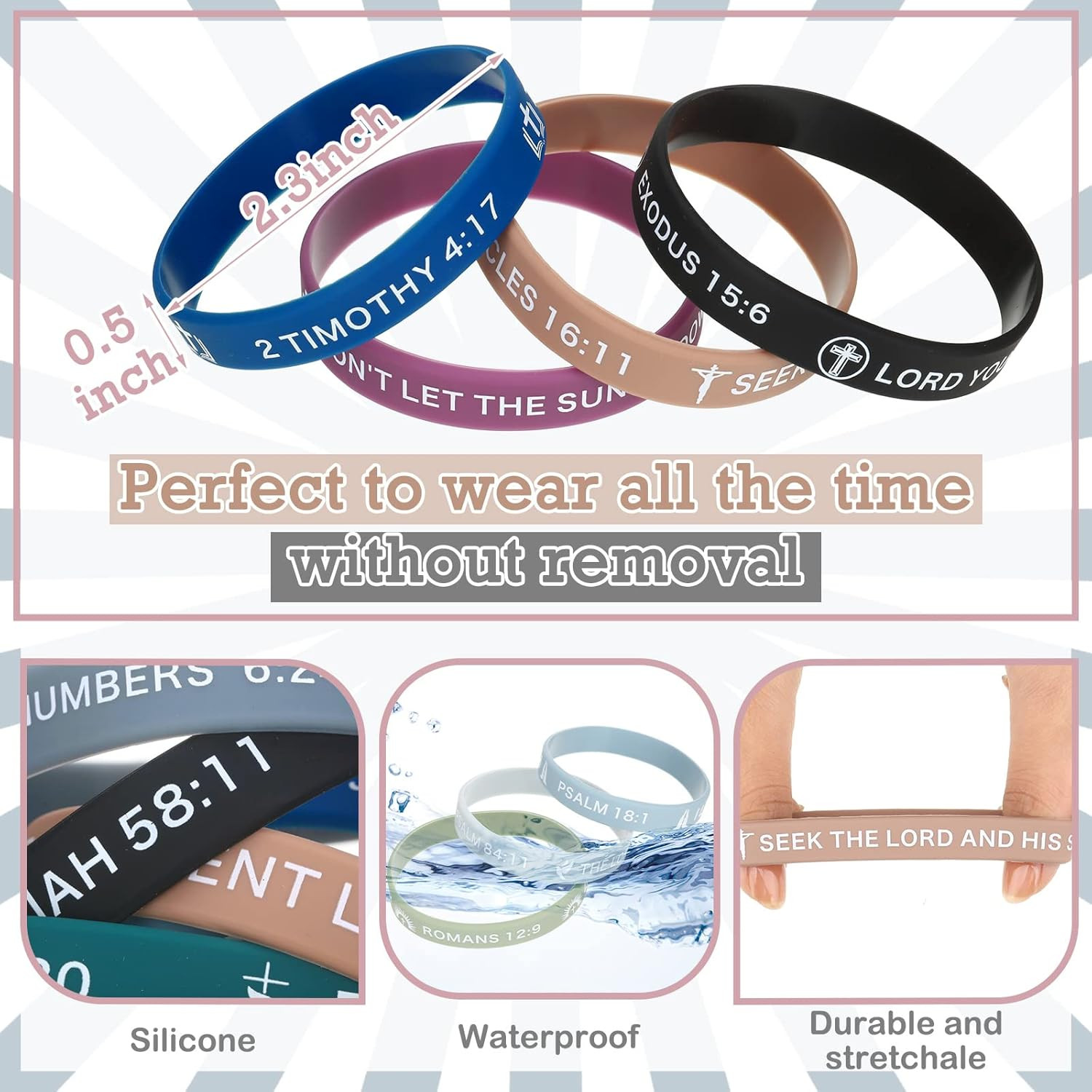 60 Pcs Silicone Bible Verse Bracelets – Inspirational Christian Wristbands