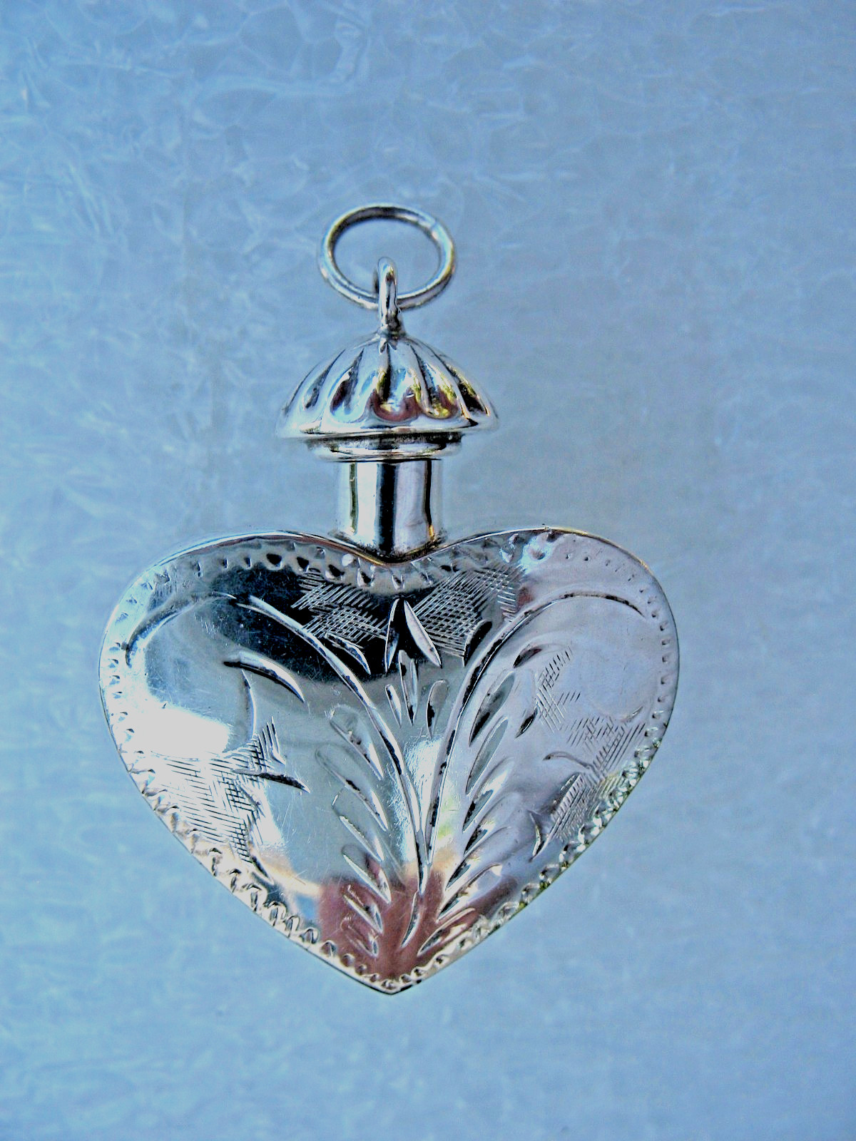 Vintage Sterling Silver Perfume /Scent Bottle Heart Pendant 1.5″ Drop