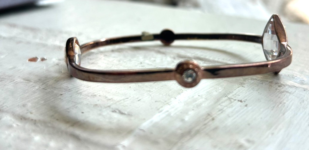 Henri Bendel Rose Gold Clear Beveled Crystals Bangle Bracelet
