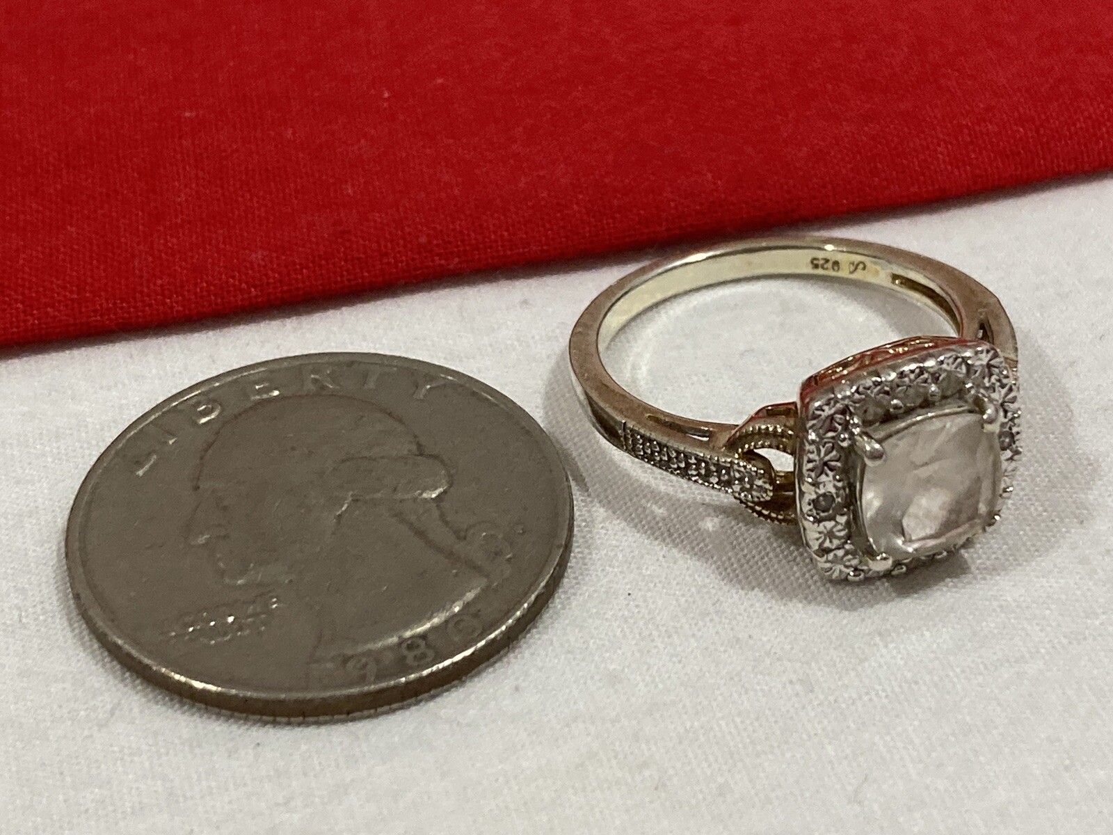925 Signed Sterling Silver CZ Cubic Zirconia Halo Cocktail Band Ring SIZE 7.75