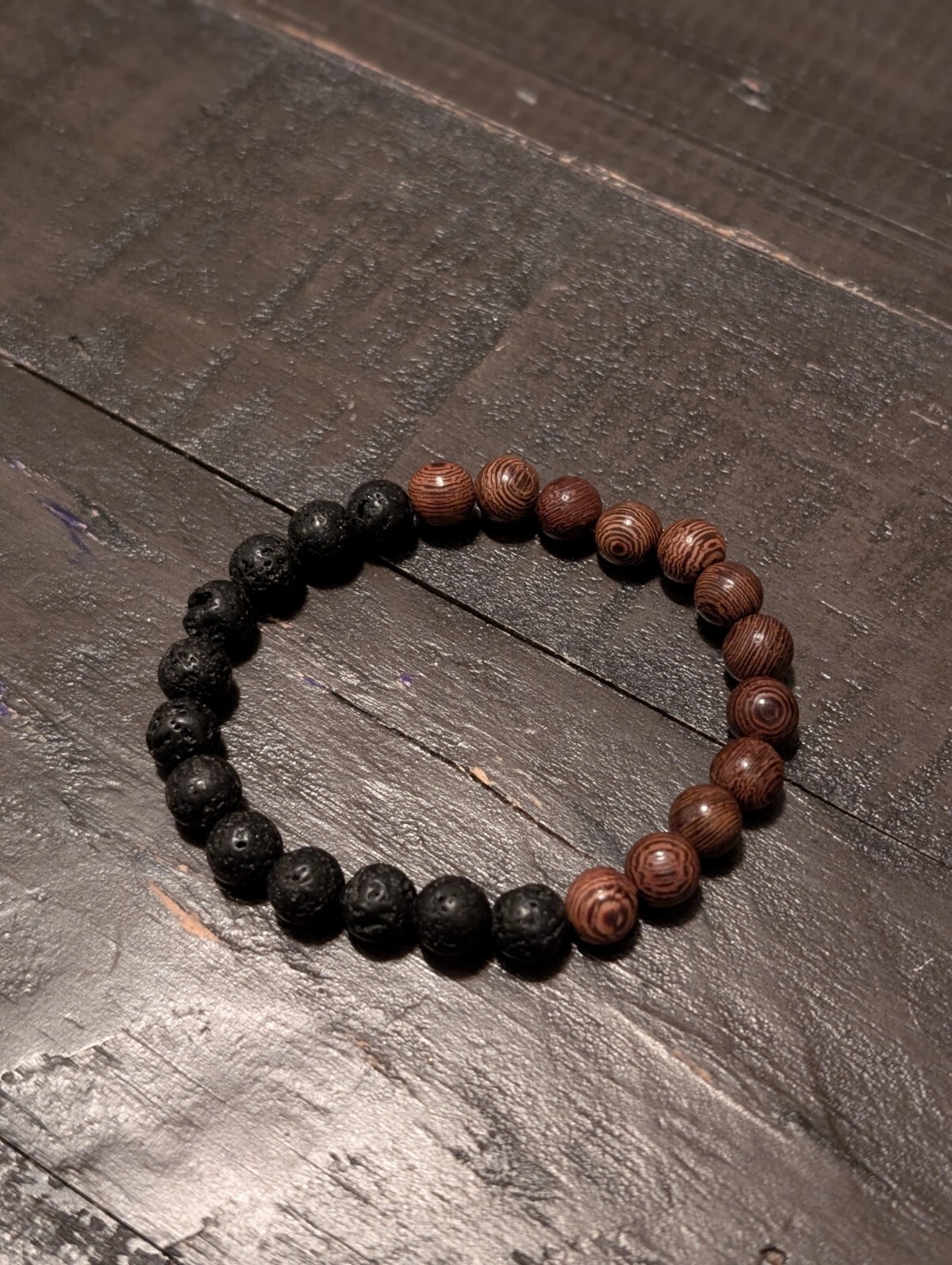 Lava Stone/Wood Grain Elastic Bracelets For Women Men Round 8mm Beaded Handmade