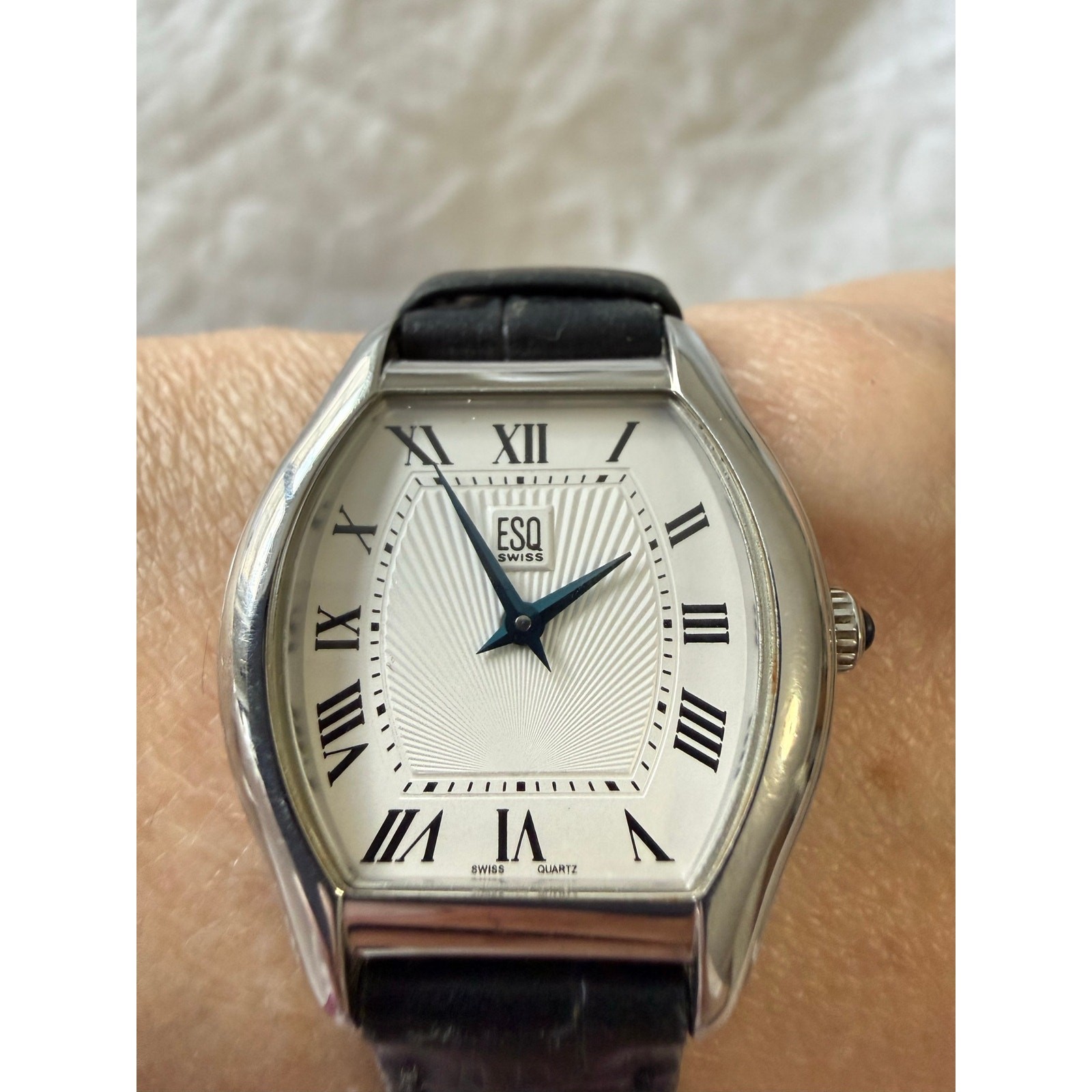 ESQ by Movado | Women’s O/S | All Steel Watch Swiss | Black Leather Band E5345