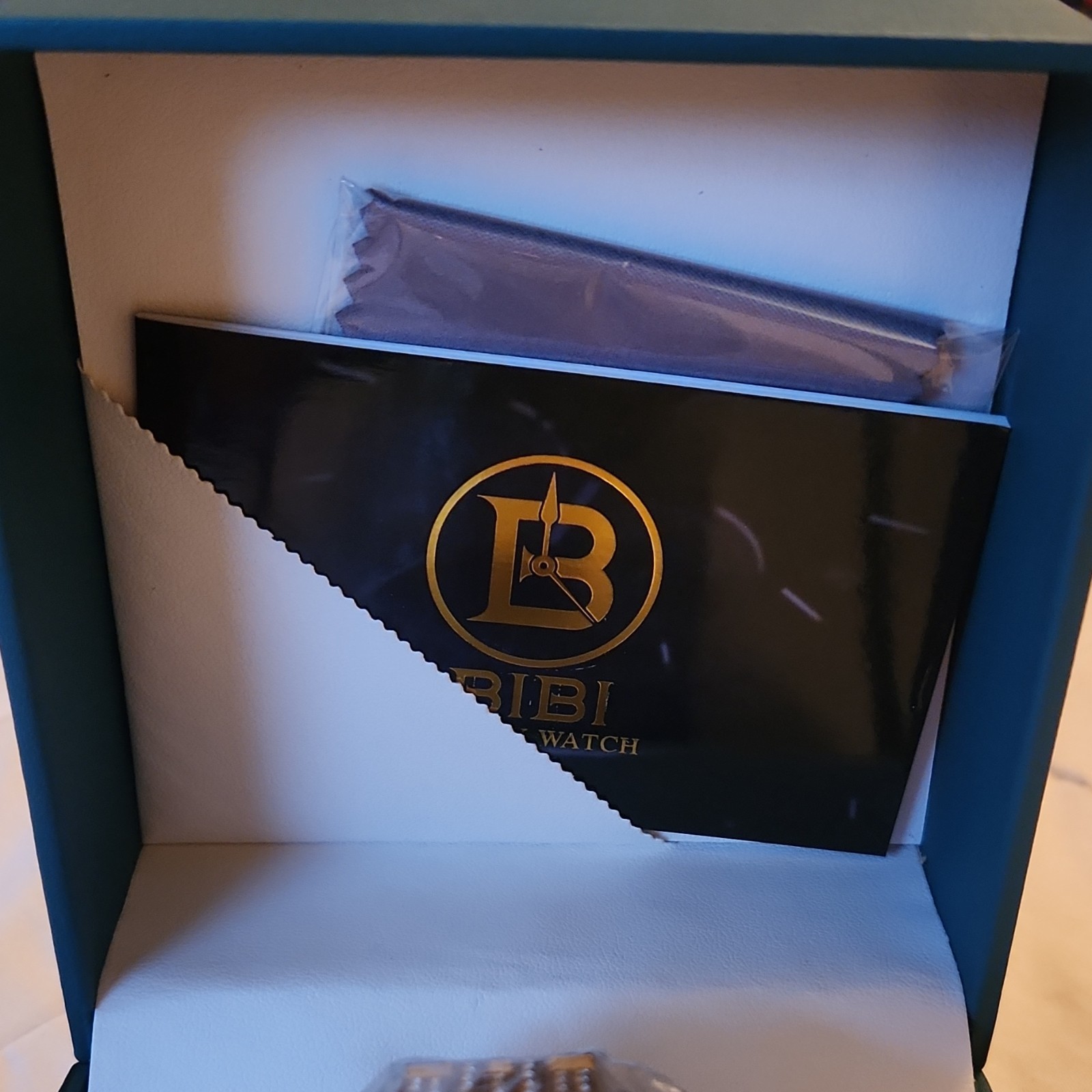 BIBI Luxury Quartz Watch Blue Dial Gold Tone Date Bracelet Box/Manual
