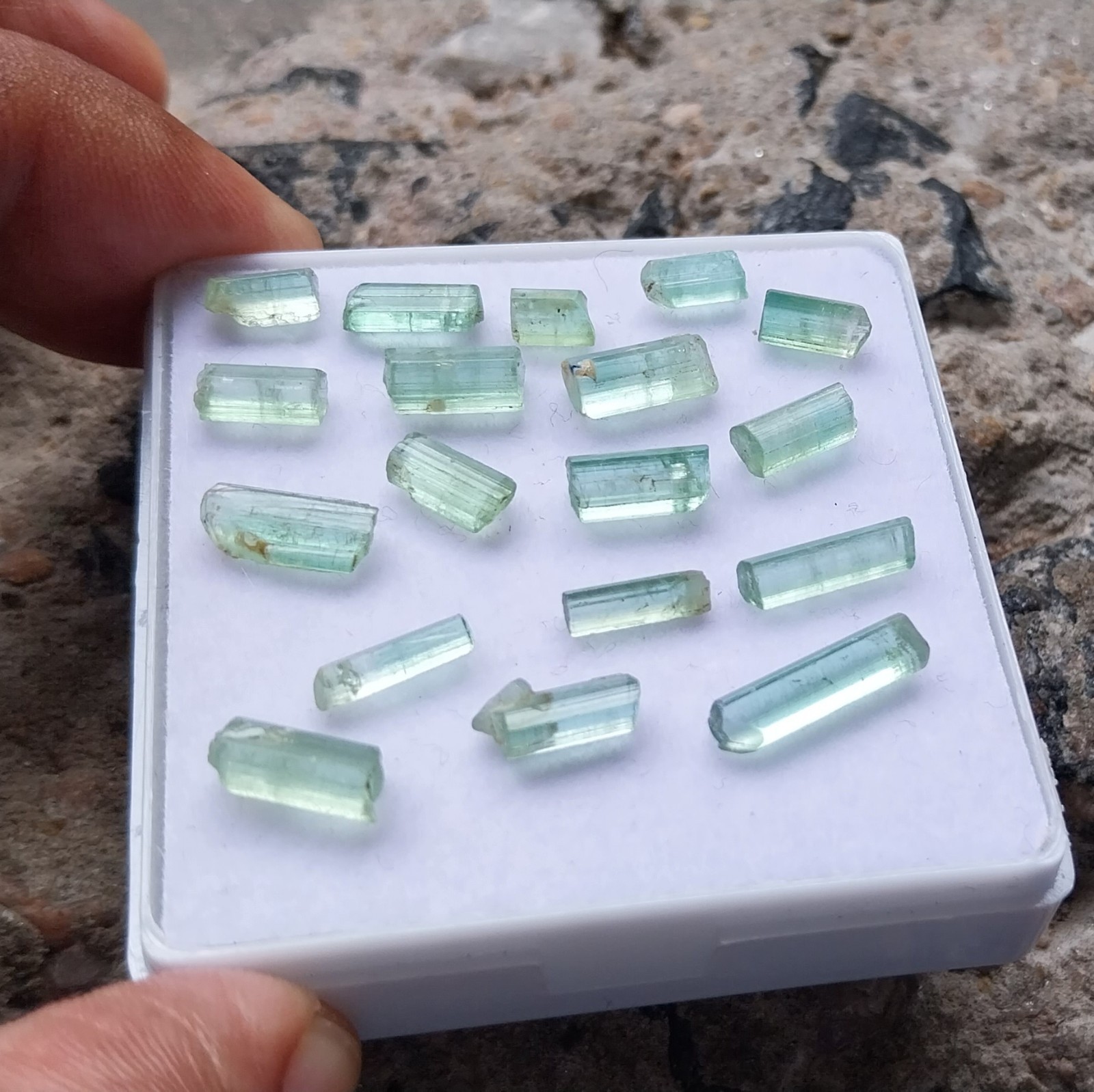 16 Ct 7 to 13 MM Natural Mint Green Tourmaline RAW Rough Pencil 17 Piece Lot