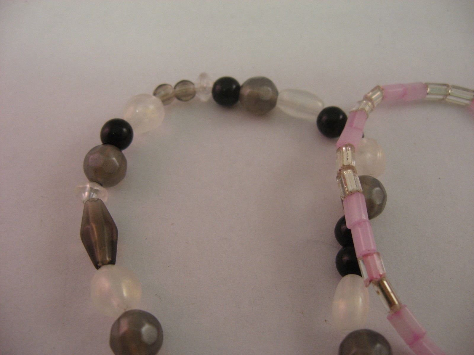Lot of 2 Beaded Stretch Bracelets Pink Glass & Black Gray White Stone Boho Style