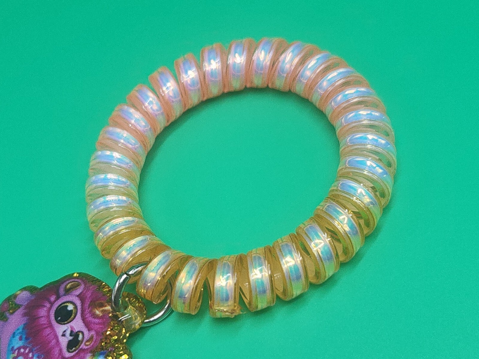 Rainbocorn Pink Lion Elastic Stretch Coil Cord Bracelet Charm Pendant Keychain