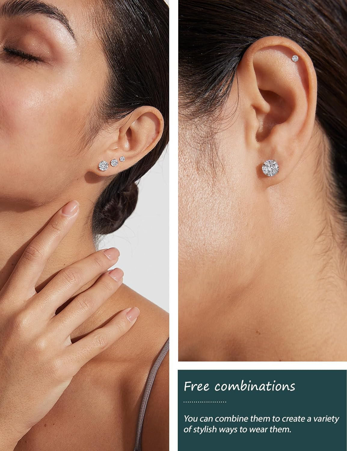 6 Pairs Stud Earrings Set, Hypoallergenic Cubic Zirconia 316L Earrings Stainless