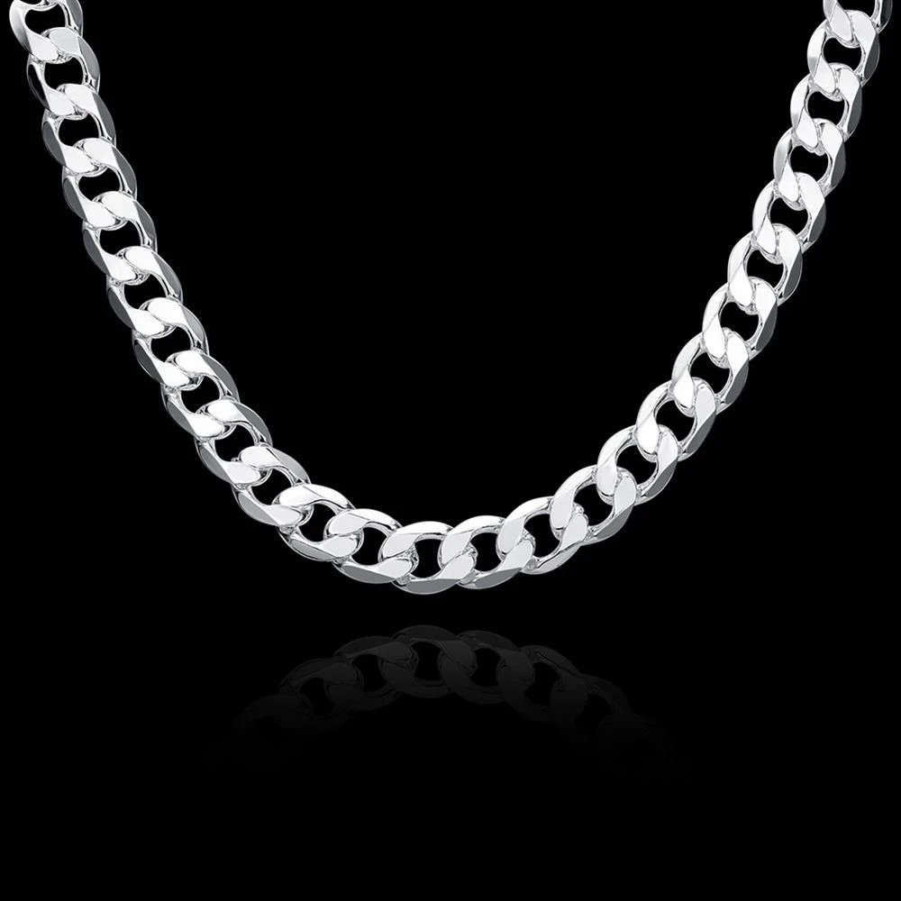 925 sterling Silver necklace for men classic 12MM chain 18-30 inch fine Fashion