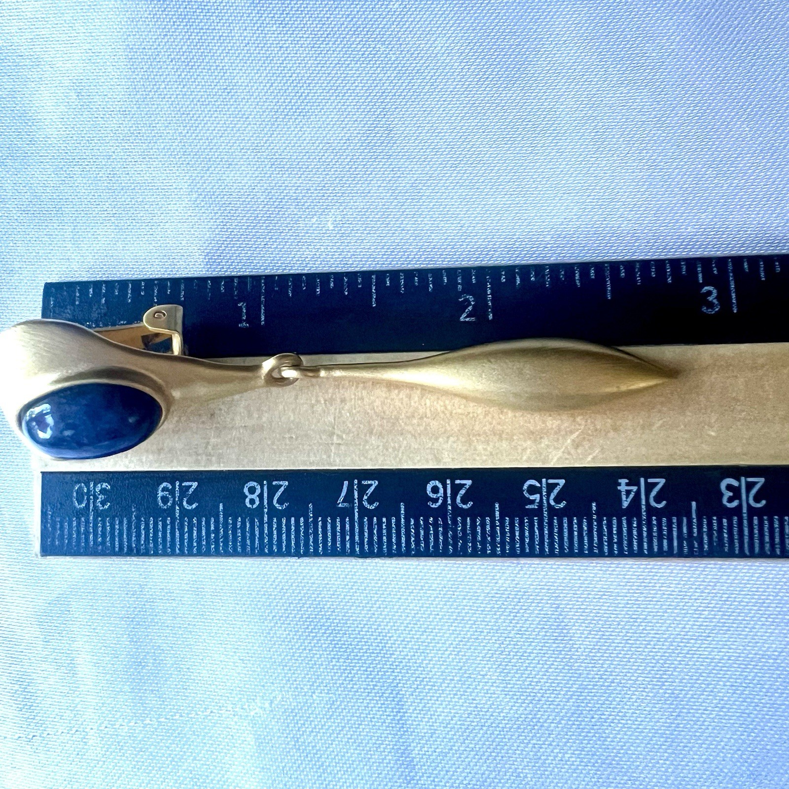 Vintage Robert Rose Signed Matte Gold Tone Blue Cabochon Clip On Dangle Earrings