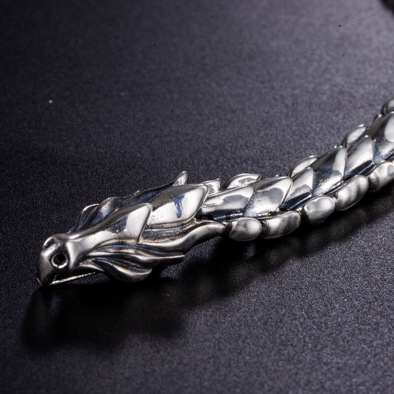 Real 925 Sterling Silver 11MM Dragon Link Chain Men’s Bracelet 19-22cm Length