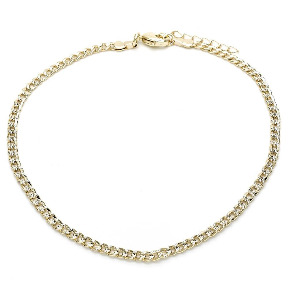 Women’s 14K Gold Filled Diamond Cutting Basic 3mm Curb Design Anklet 9.5 inches