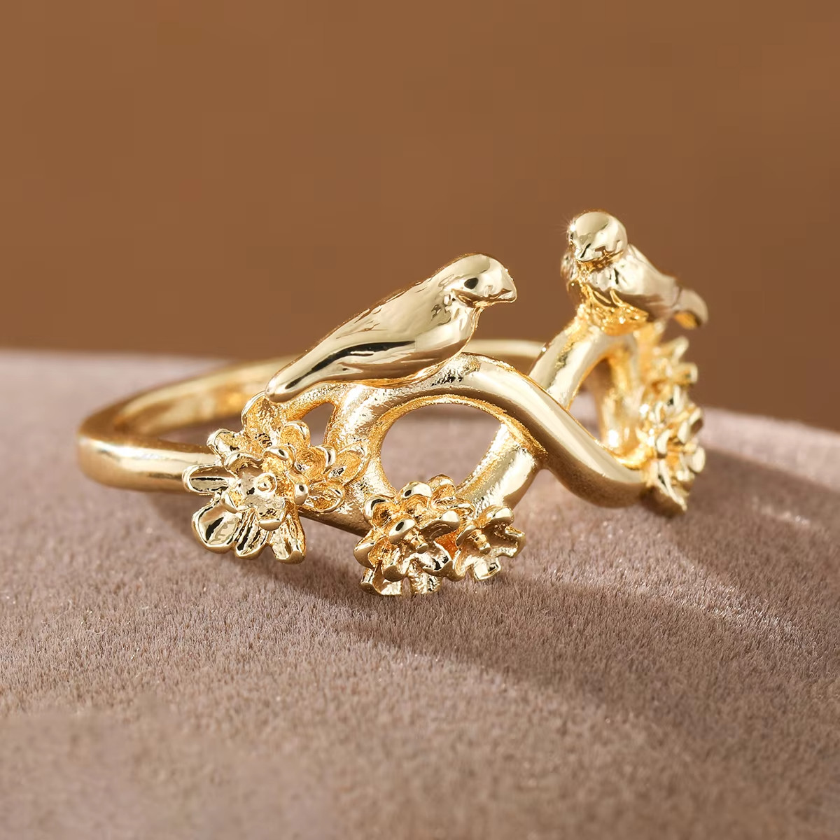 Vintage Copper Two Birds & Flower Ring Infinity Band Women’s Statement Jewelry