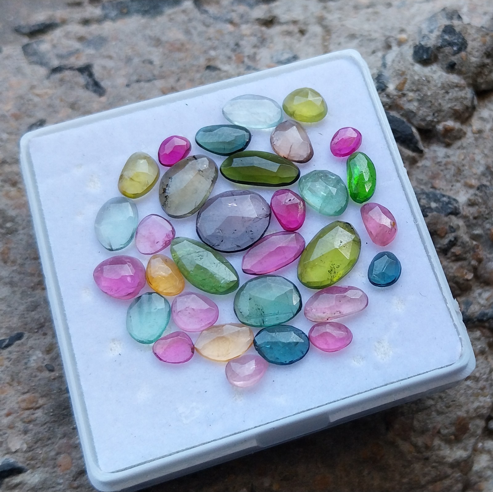 18 Ct 3.5×4.5 to 5×11 MM Natural Multi Color Tourmaline Rose Cut 31 Piece Lot