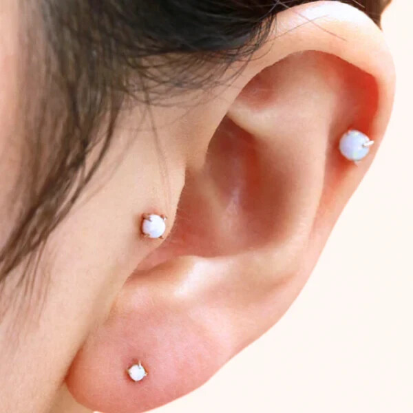 16G 3mm OPAL 5/16″ G23 GOLD TITANIUM Threadless Push In Prong Set Tragus Labret