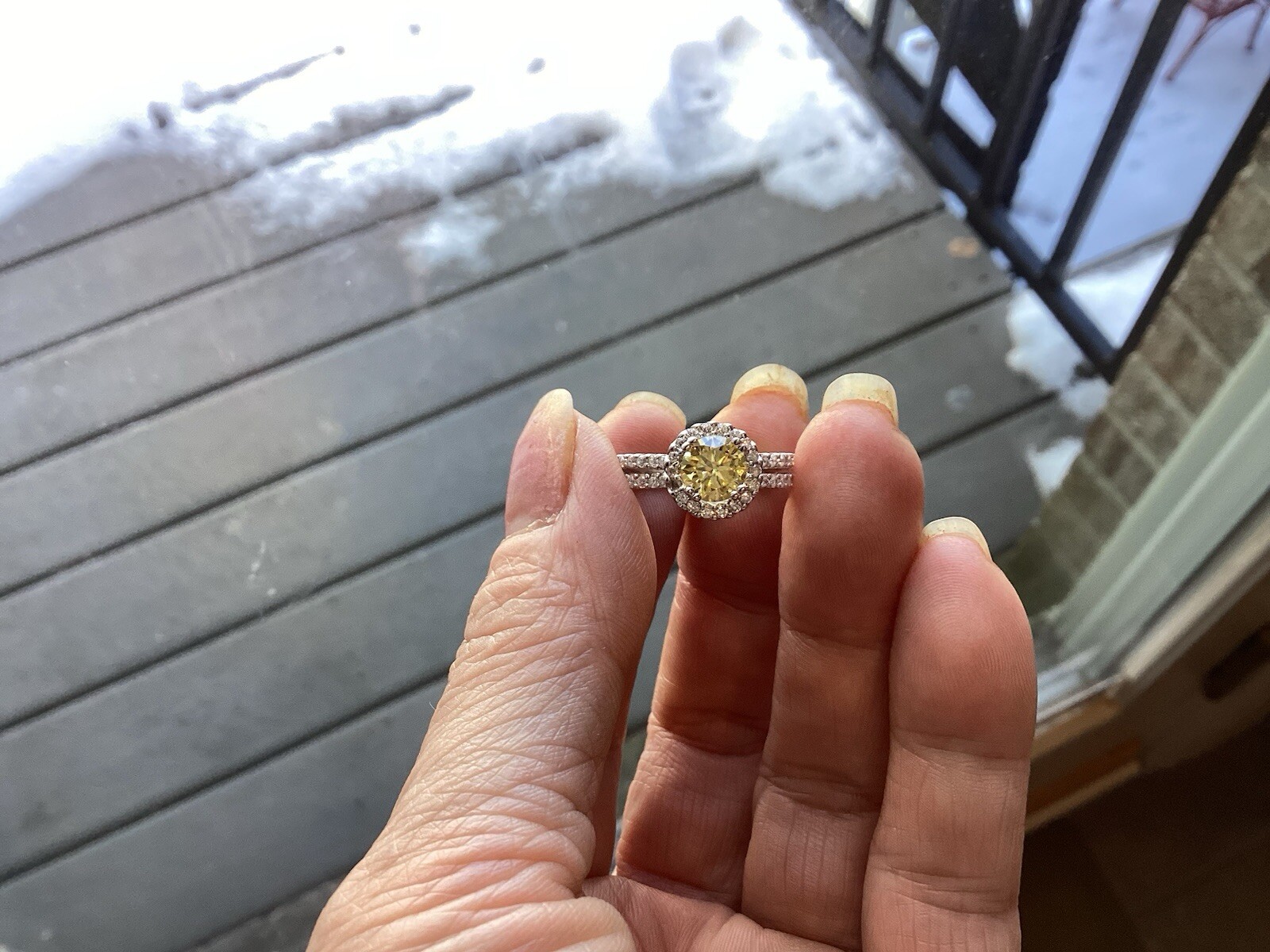 1ct Fancy Vivid Yellow Moissanite Halo Set Engagement Ring