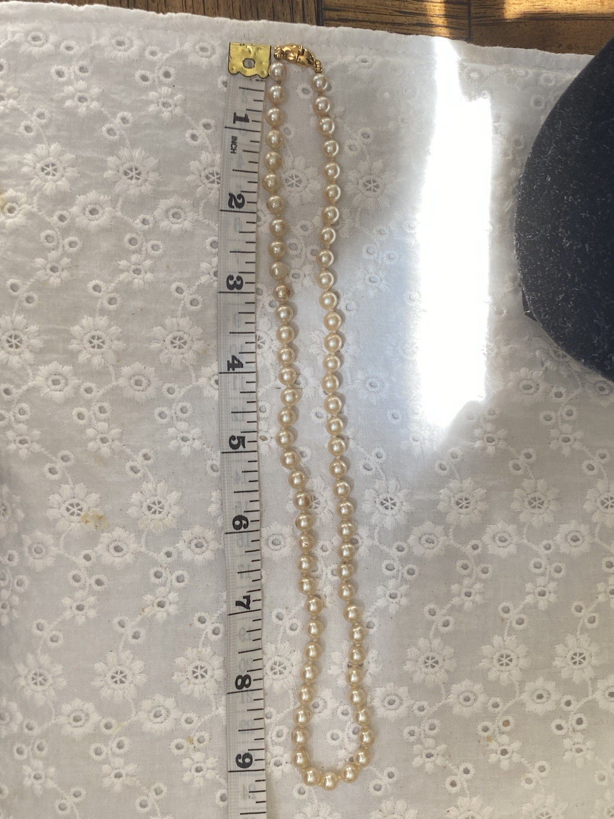 Vtg Monet Gold Tone Cream Champagne Knotted Faux Pearl Necklace 19 1/2 inches